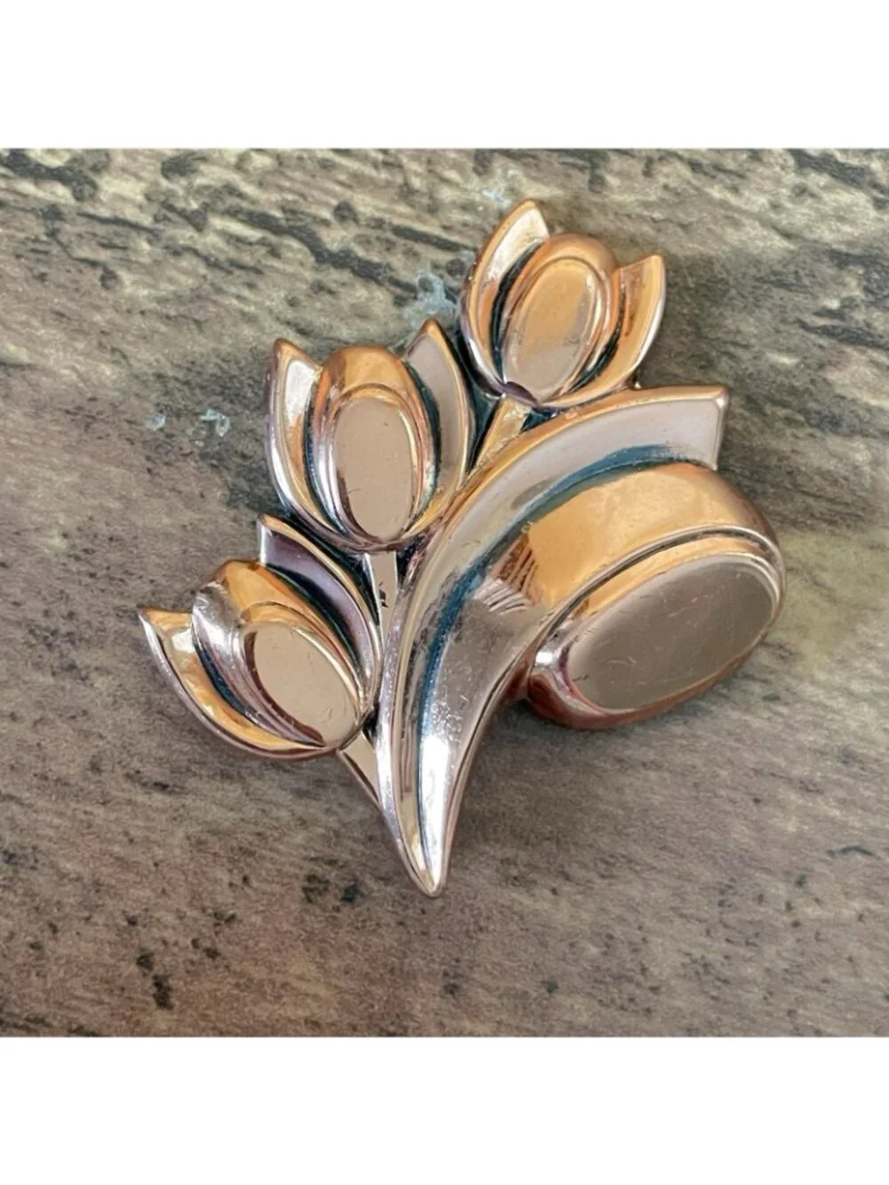 Vintage 60s Matisse Renoir Copper Tulip Brooch Modernist Floral Pin MCM Jewelry